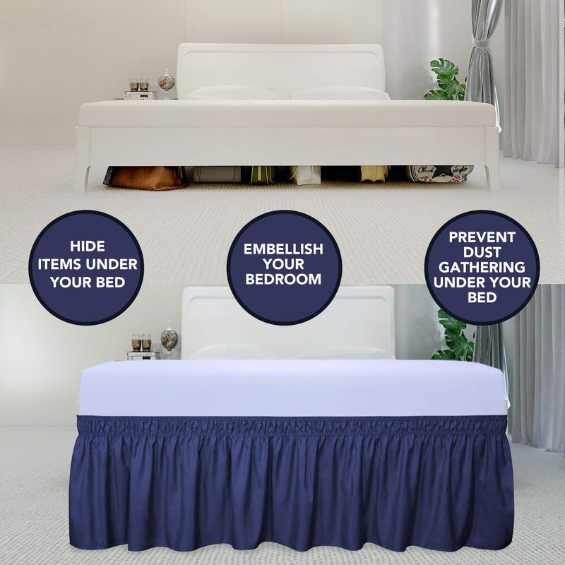PureFit Wrap Around Ruffled Bed Skirt with Adjustable Elastic Belt - 18 Inch Drop Easy to Put On, Wrinkle Free Bedskirt Dust Ruffles, Bed Frame Cover for Queen, King and C-King Size Beds, Navy - Image 3